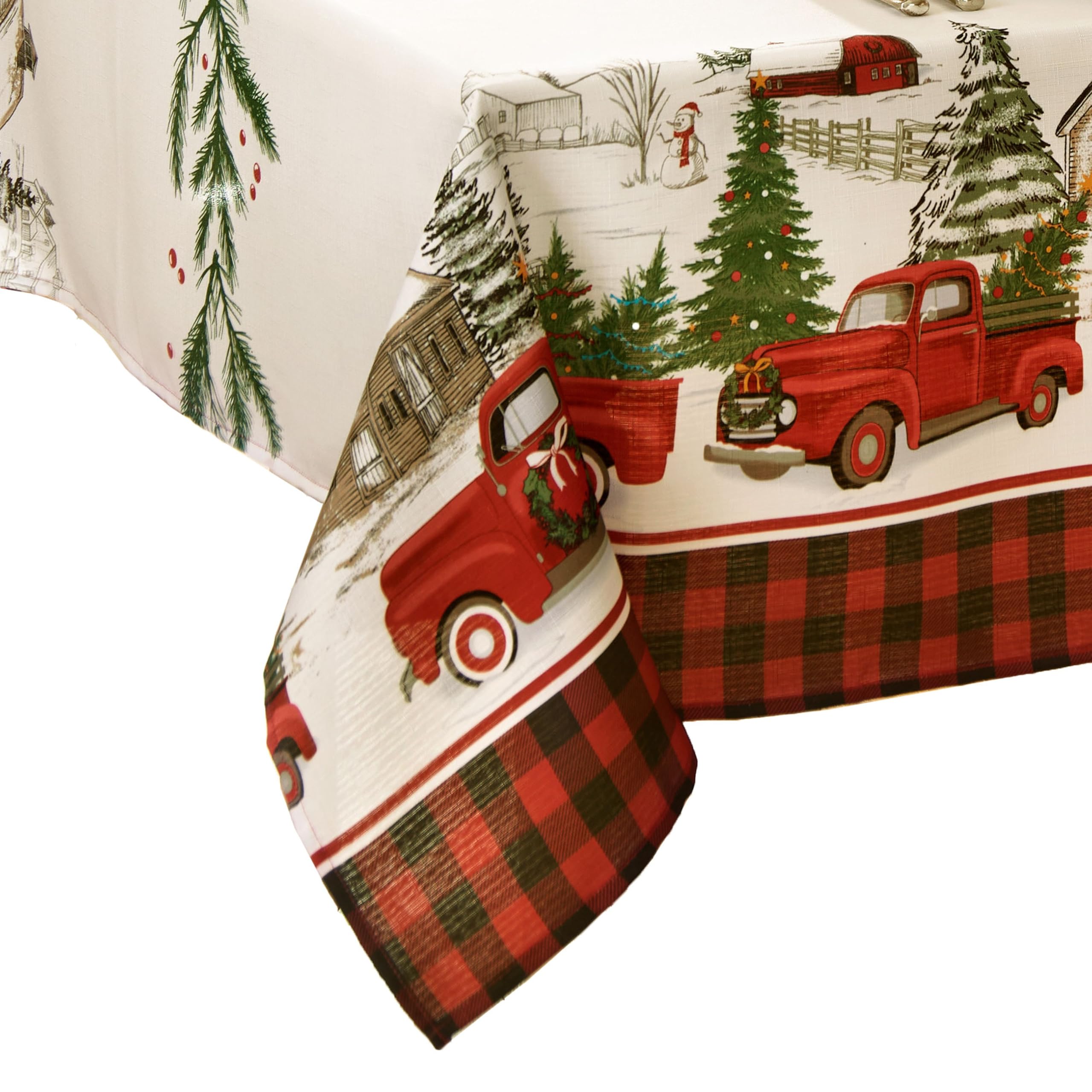Elrene Home Fashions Vintage Christmas Tree Farm Tablecloth, 60"x84" Rectangle, Multi