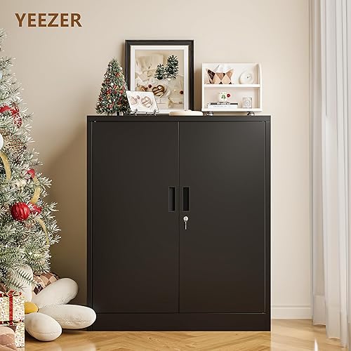 Miniatura 2 de Armario de almacenamiento de metal, armario de almacenamiento de metal de 36 pulgadas de alto con puertas y estantes, armarios de despensa para