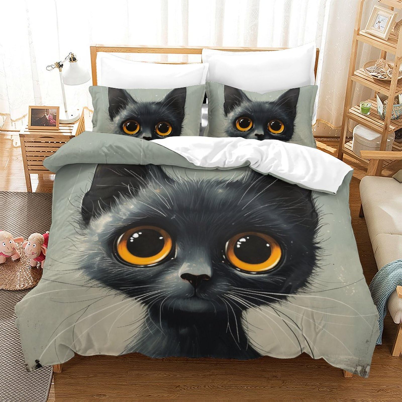 Housse de couette chat siamois en microfibre durable lit double