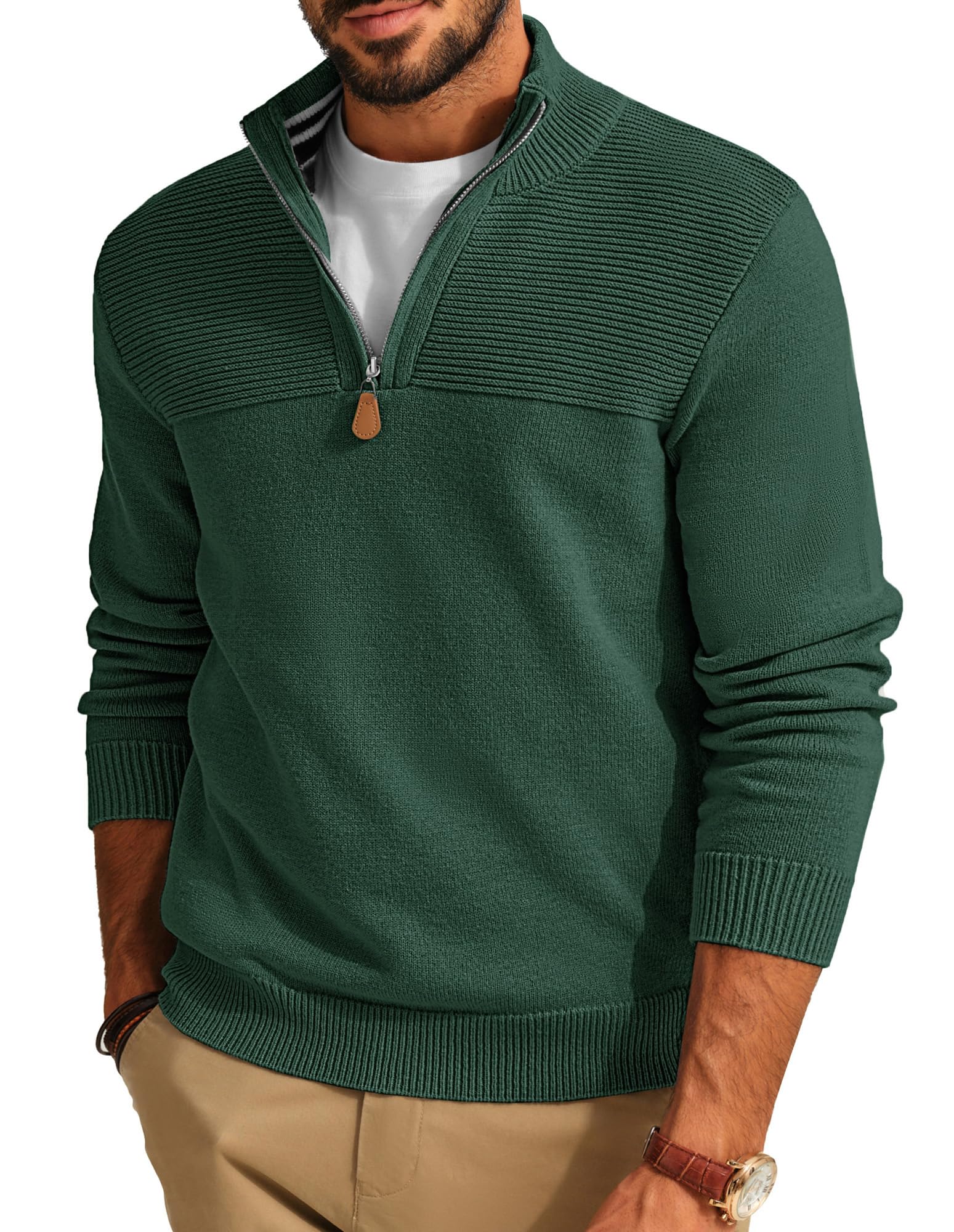 pj paul jones Troyer Men's Knitted Work Sweater with Zip and Stand Collar-picture-31