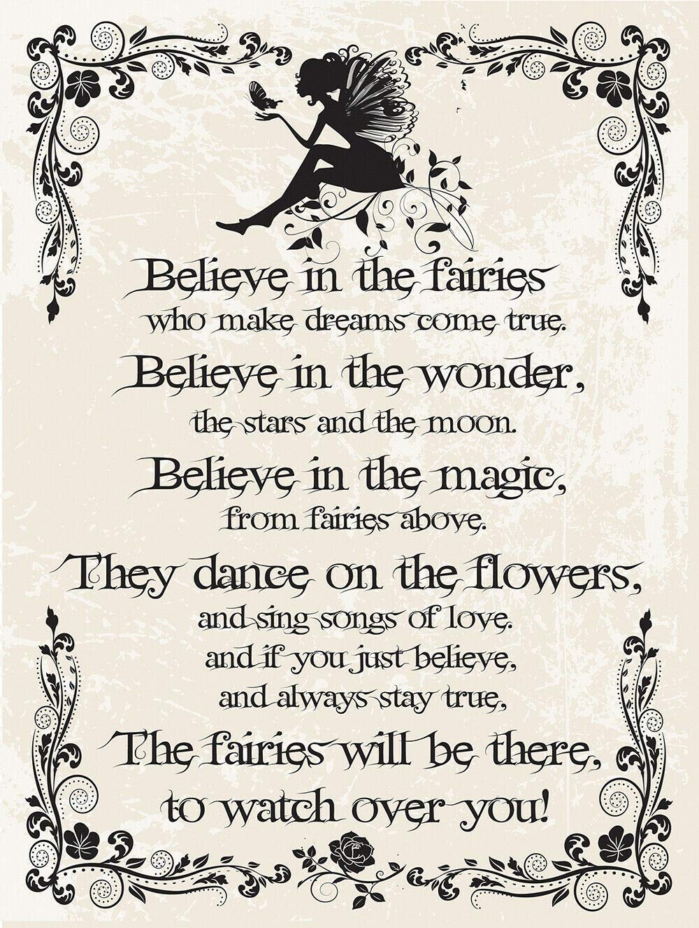 Kueprae A740 Believe In Fairies Inspirational Metal Sign Wall Decor 8X12 Inch