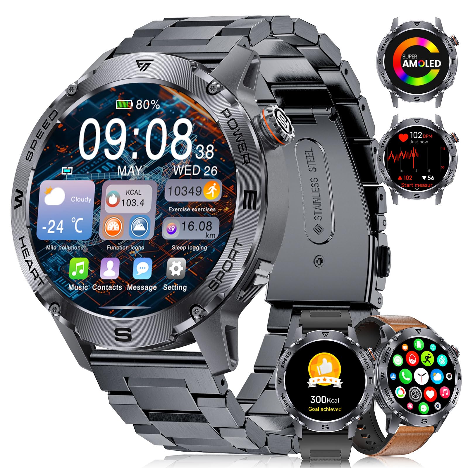 Reloj inteligente para hombre con llamadas Bluetooth:1,43 pulgadas, pantalla inteligente para hombre con 120 modos deportivos, IP68 impermeable con frecuencia cardíaca/monitor de sueño para Android
