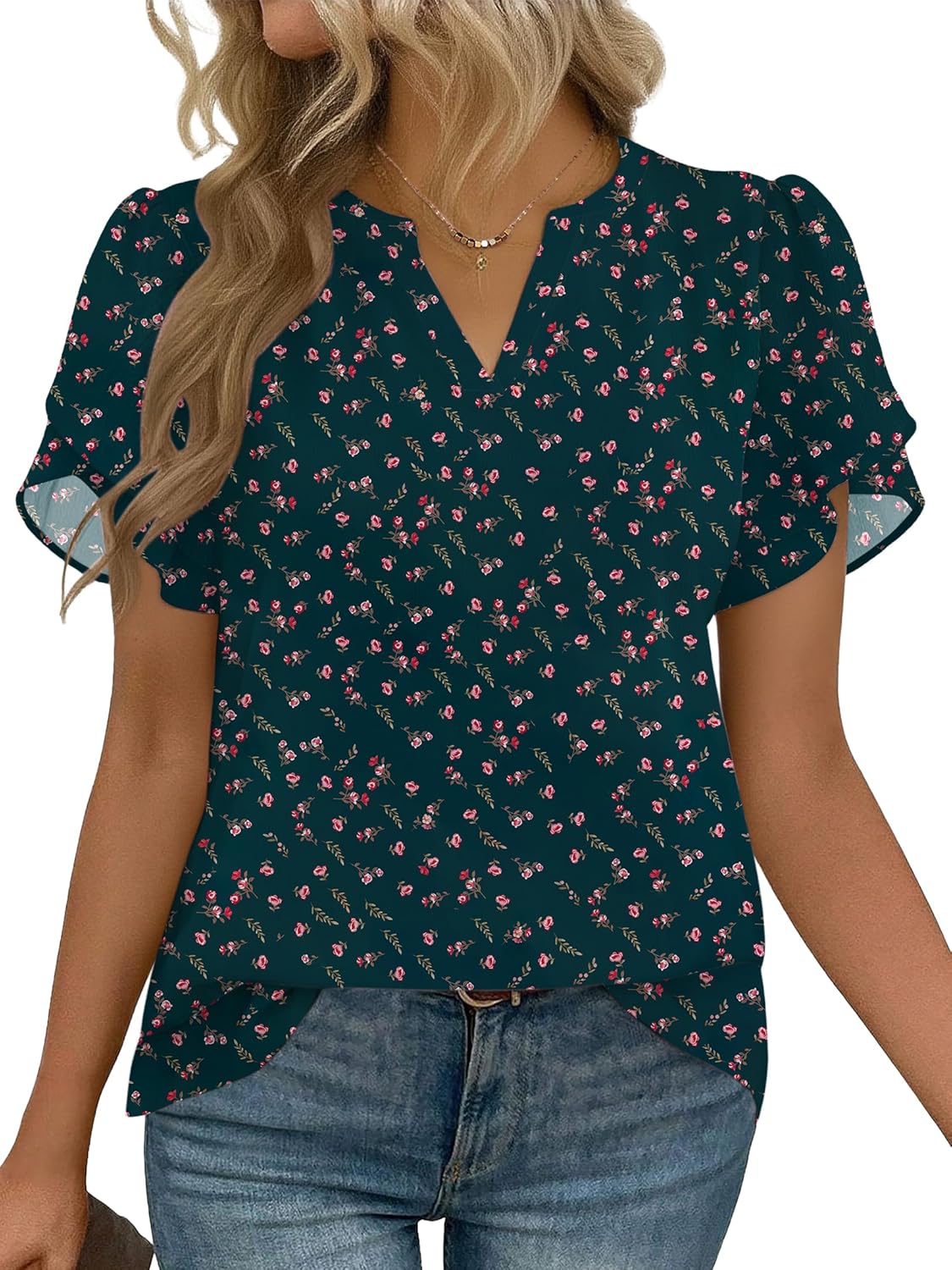 Zeagoo Womens Dressy Casual Shirts Short Sleeve V Neck Work Blouse Business Casual Summer Chiffon Tops - Image 2