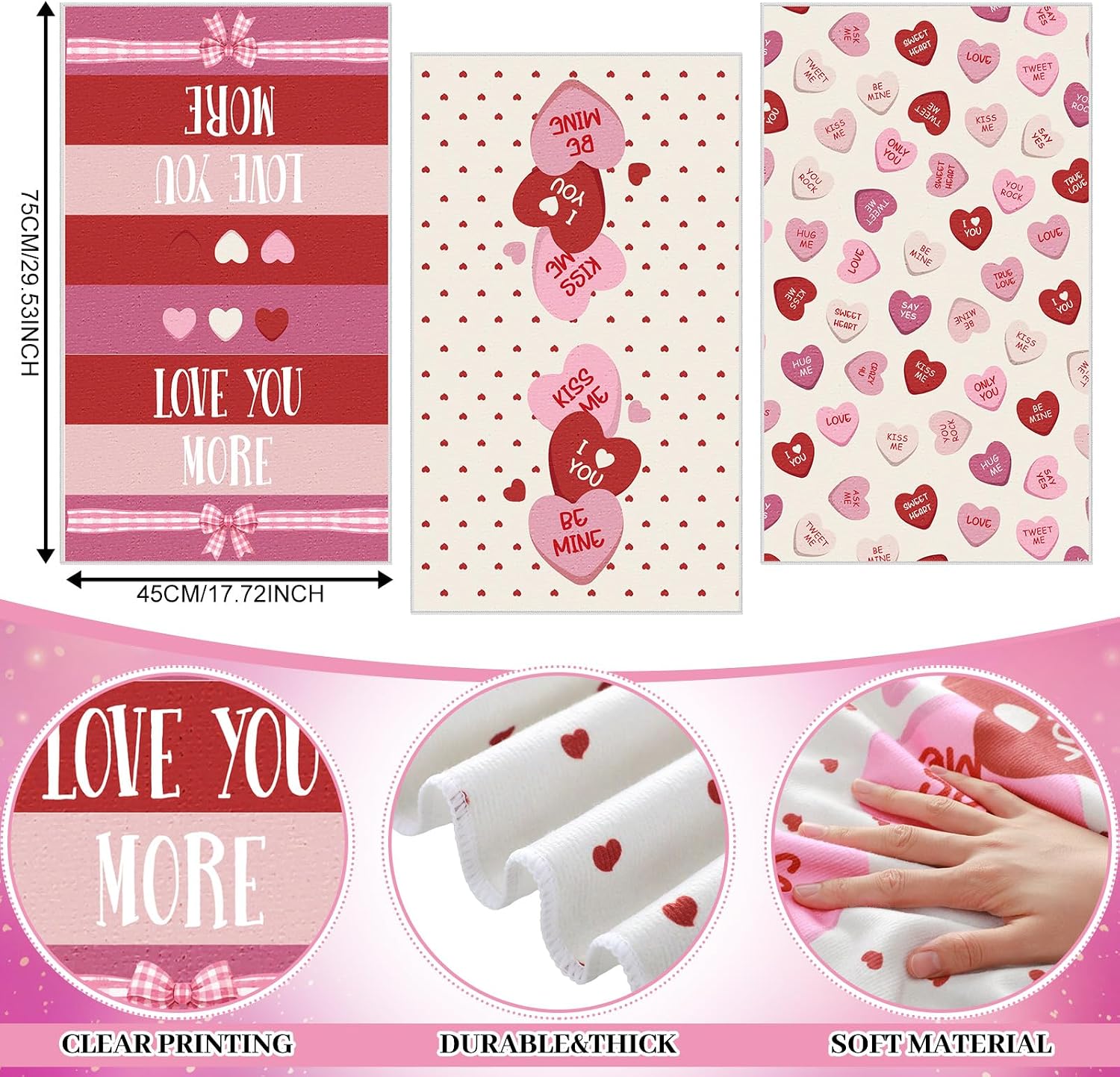 HunnmingRe 7 Pcs Valentines Day Bathroom Decor Valentine Shower Curtain Set Rustic Farmhouse Love Heart Waterproof Shower Curtain with Non Slip Rug Towel Toilet Lid Cover Bath Mat and 12 Hook for Home image 4