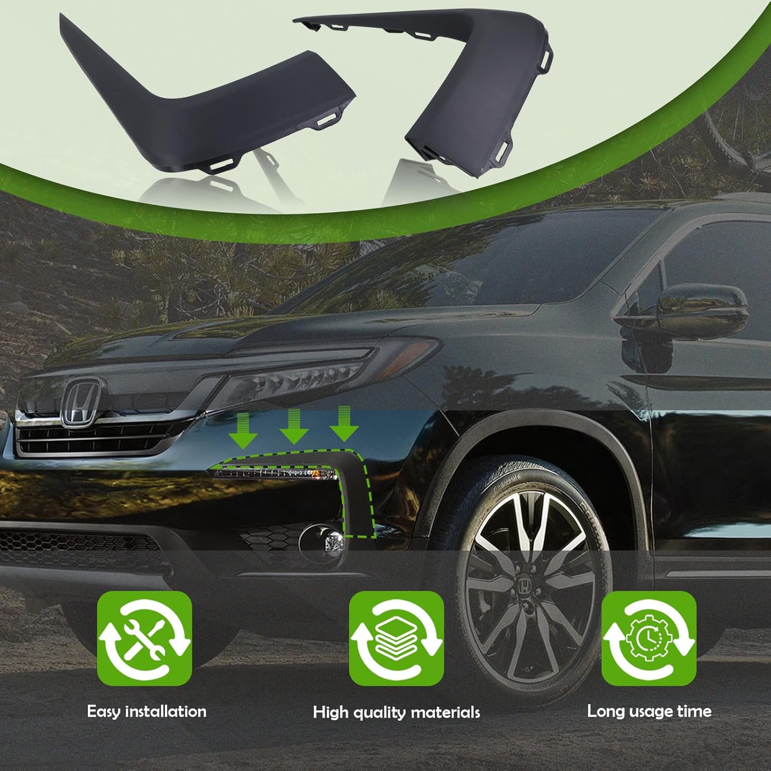 Bumper Trim Molding Cover - Front Driver Left & Passenger Right Side - Fits for 2019-2022 Honda Pilot Replaces 71103TG7A50 & 71108TG7A50