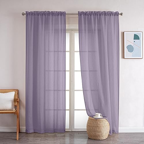 OWENIE Cortinas traslúcidas de gasa aplastada de 84 pulgadas de largo, juego de 2 paneles para sala de estardormitorio, tratamiento de ventana con