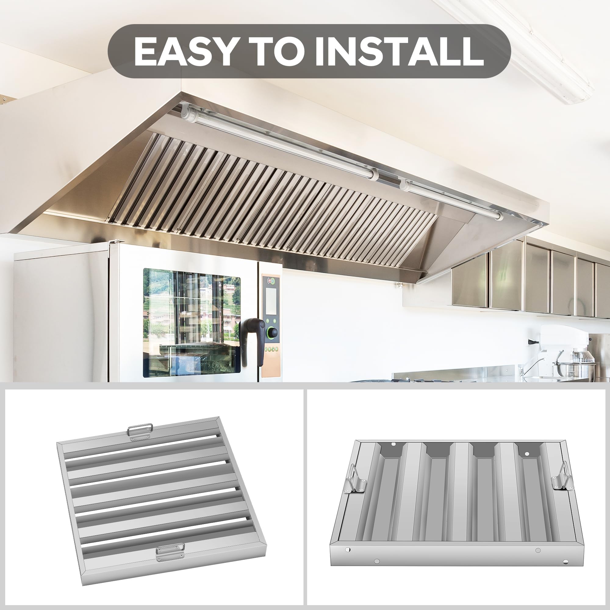 Garvee Filtre à graisse à chicanes pour hotte professionnelle – Acier inoxydable 430, 4 rainures – Compatible lave-vaisselle, nettoyage facile – Idéal restaurant cuisine commerciale