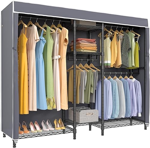 VIPEK Classic V6C - Perchero portátil de alta resistencia, 5 niveles, de alambre, para ropa, de metal negro, con cubierta Oxford gris, 70.1 pulgadas