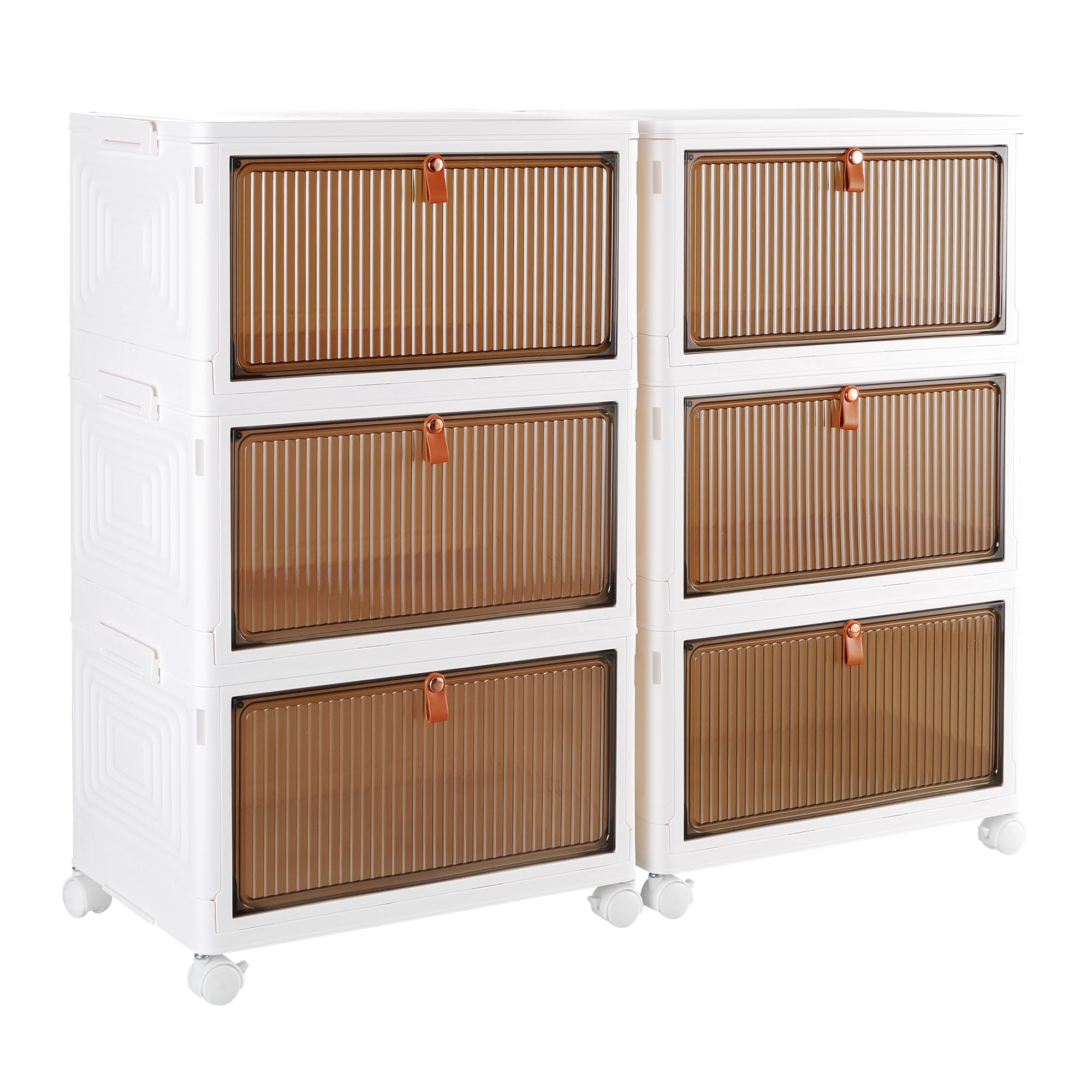 LIENAHU 6 Tier Stackable Plastic Storage Bins with Lid and Wheels,Bathroom Organizers and Storage-23 QT Closet Organizers and Storage,Foldable Storage Containers,for Craft,Home,Pantry,Office, Dorm
