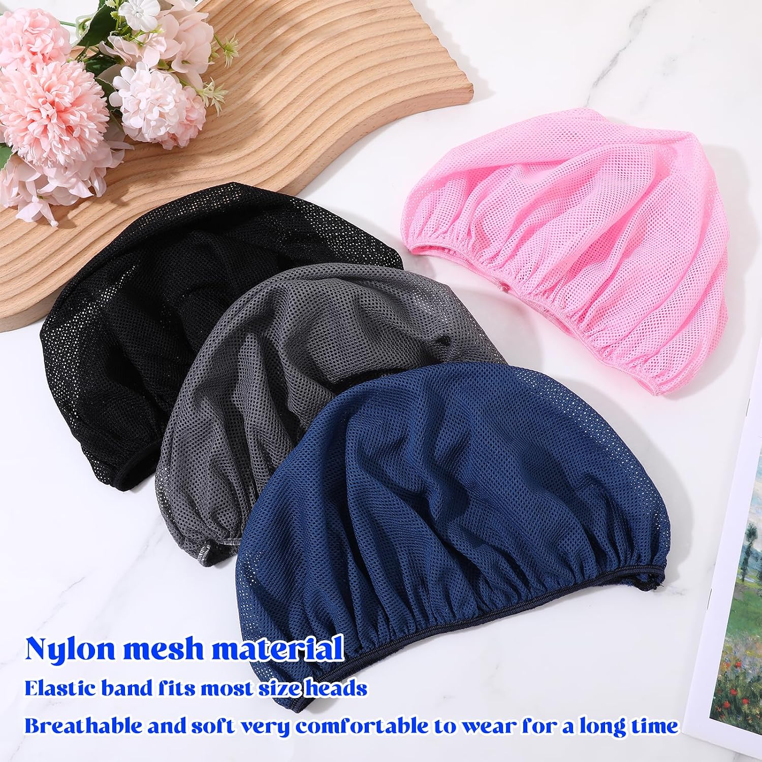 4pcs Mesh Hair Net for Sleeping, Net Plopping Cap for Drying Curly Hair, Curly Hair Drying Cap for Women Sleeping Dry Hairs, Kitchen Home Use (Black, Navy, Dark Blue, Gray)