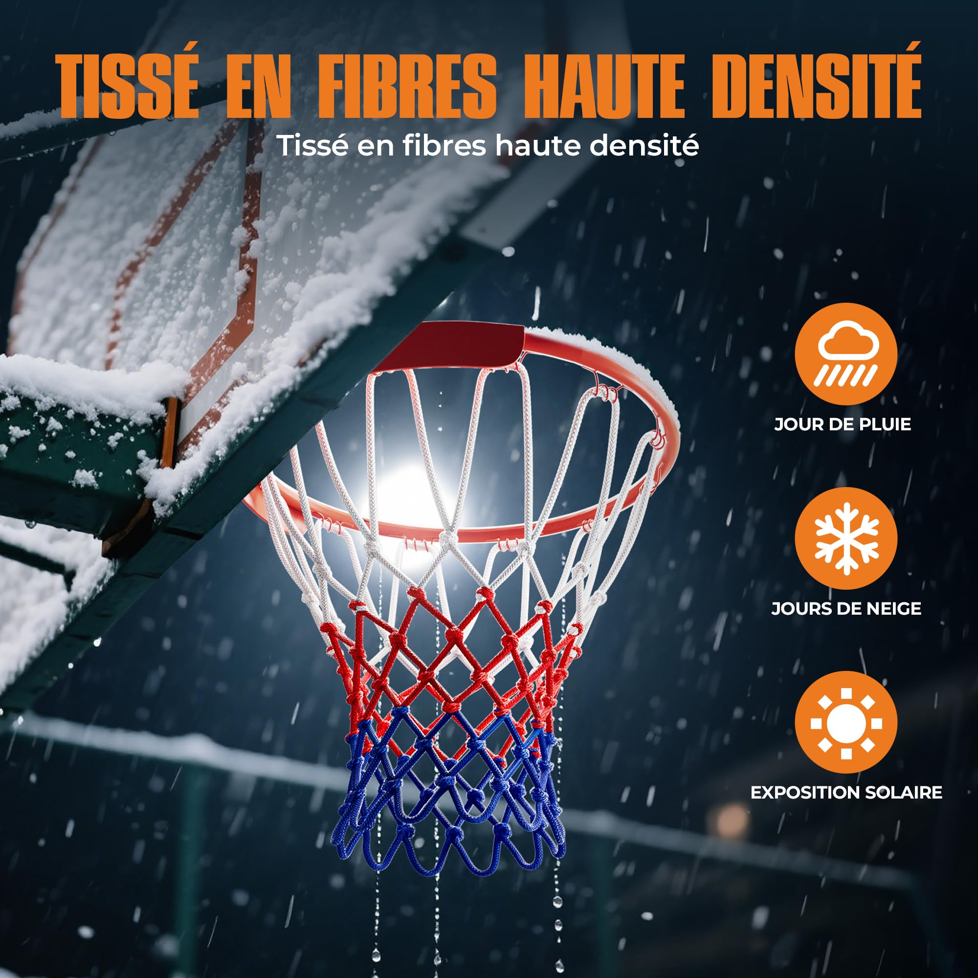 2 Pièces Filet basket en Polyester, Filet panier basket exterieur Épais et Durables, résistant à la Pluie et au Soleil filet de basket, Anti-Emmêlement, Amovible 12 Boucles,pour intérieur et extérieur