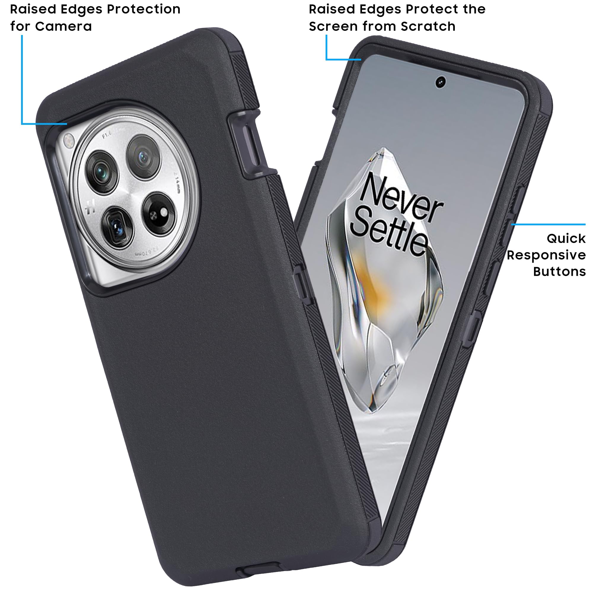 Jackpot Wireless Compatible for OnePlus 12 Case (2024) with Belt Clip Holster, Heavy Duty Military Grade Drop rotective Case with Rotating Stand (No Screen Protector) (Black)