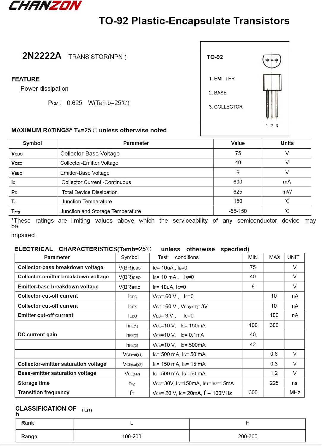 100 Биполярных транзисторов Chanzon от 2N2222A ДО-92NPN-транзисторов, транзисторы 2n2222a, фото 4