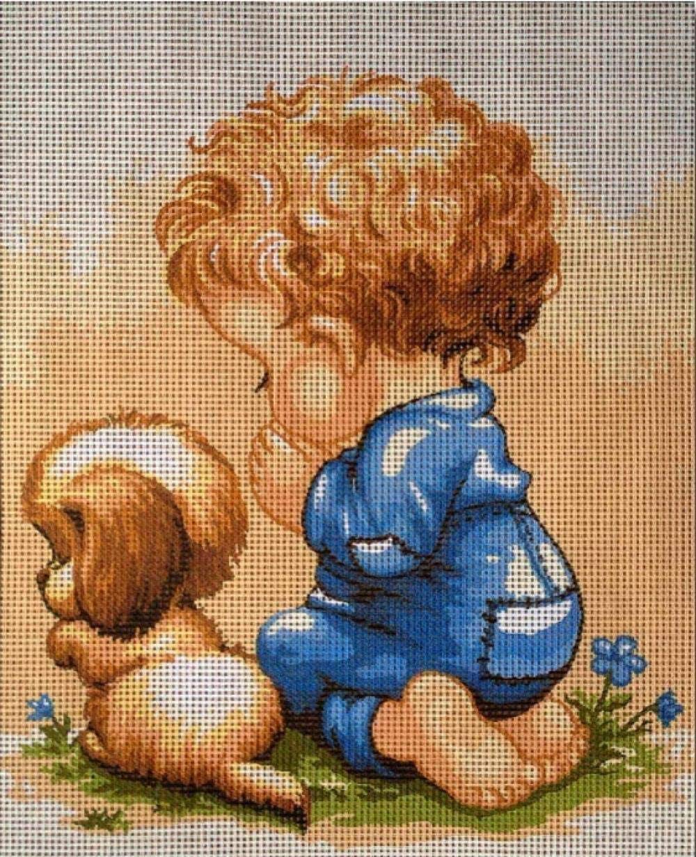 Kit de broderie tapisserie enfants et chiens cadeau manuel DIY