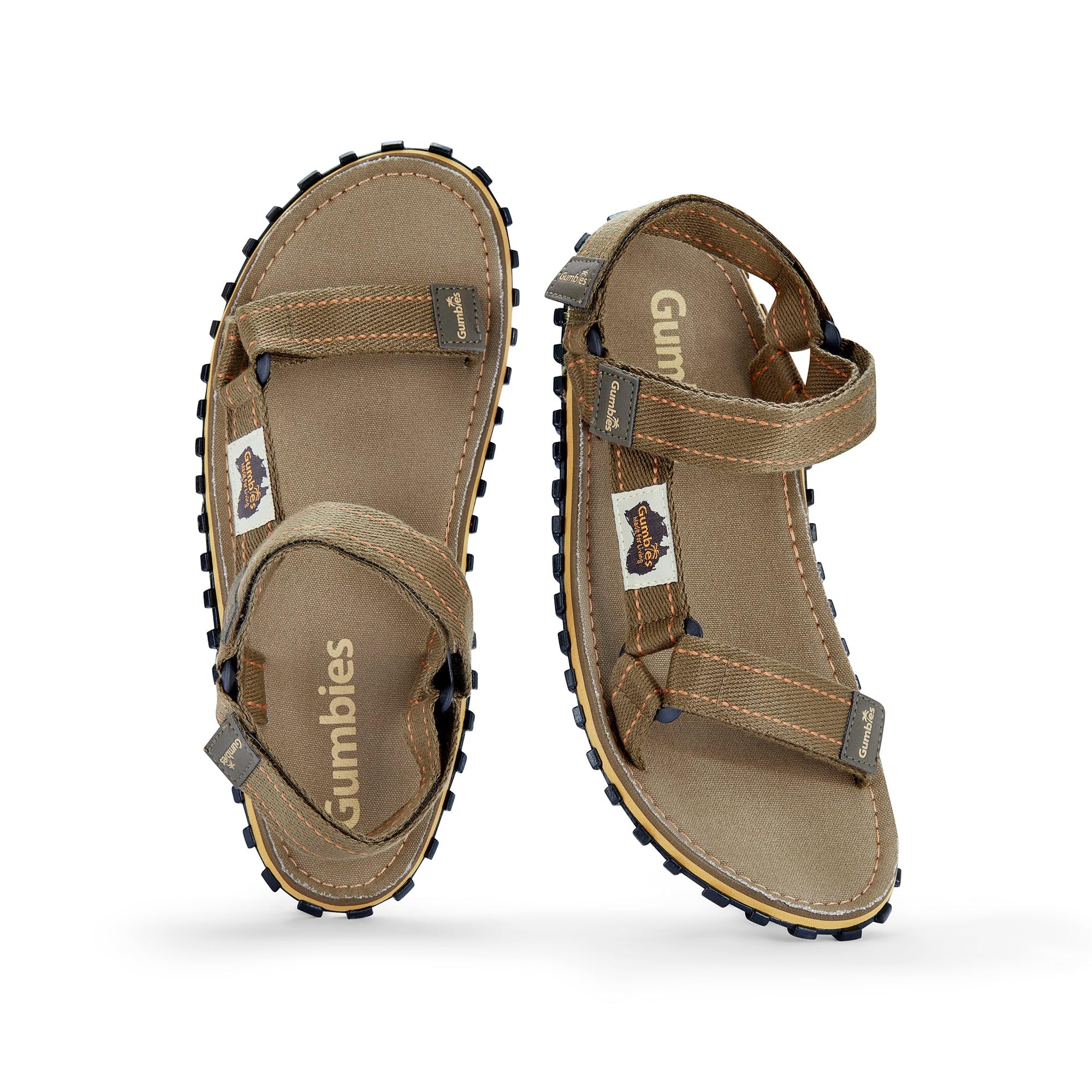 Gumbies Tracker - Trekkingsandalen mit stabiler Sohle aus recycelten Autoreifen, ergonomisches Fußbett aus Canvas-Baumwolle, verstellbare Riemen