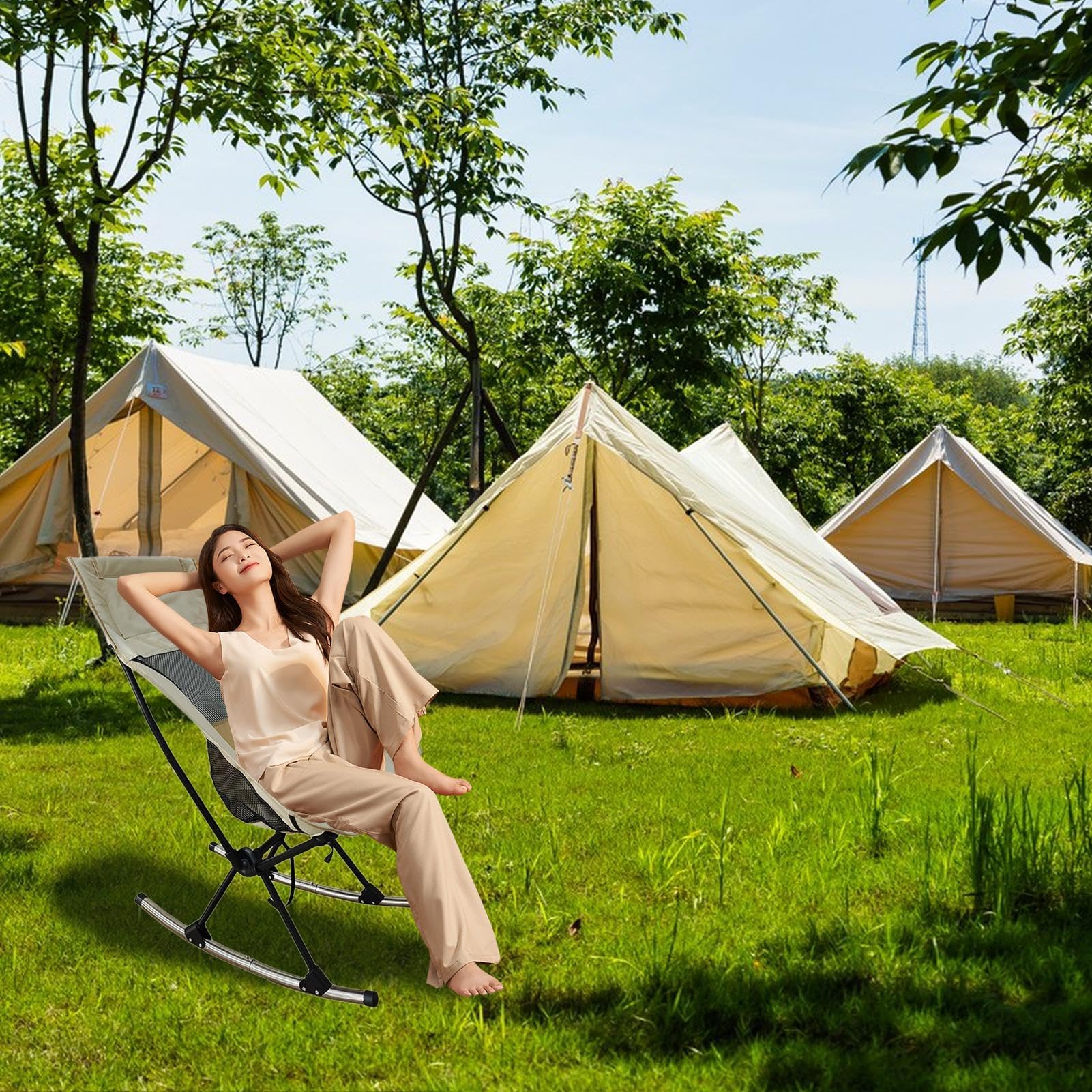Mecedora para acampar, hamaca columpio portátil, mecedora reclinable plegable, mecedora plegable para acampar, mecedora portátil para exteriores, silla de césped plegable acolchada, mecedora plegable