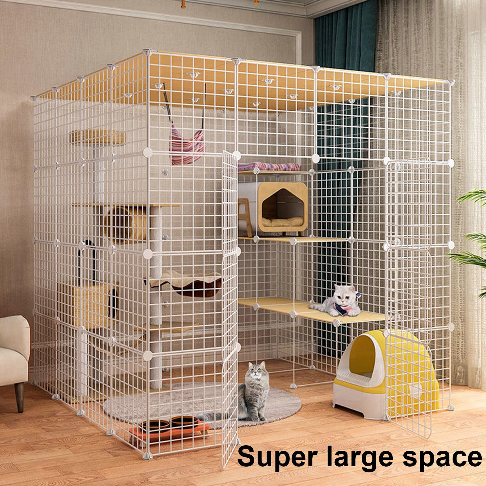 Gabbia per gatti extra large, in filo metallico staccabile, per 1-3 gatti, spaziosa e sicura, per uso interno, facile da montare e pulire