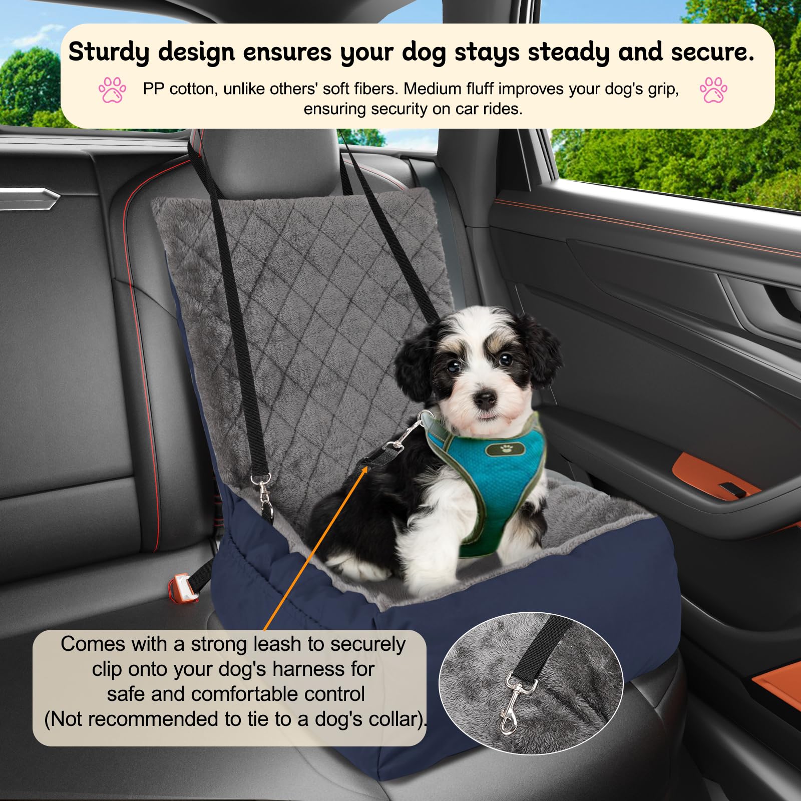 JOEJOY Seggiolino auto per cani media/grande, 2 guinzagli sicurezza, 2 cani piccoli, rimovibile e lavabile, con imbottitura in memory foam ispessita, per sedile posteriore, sedile anteriore