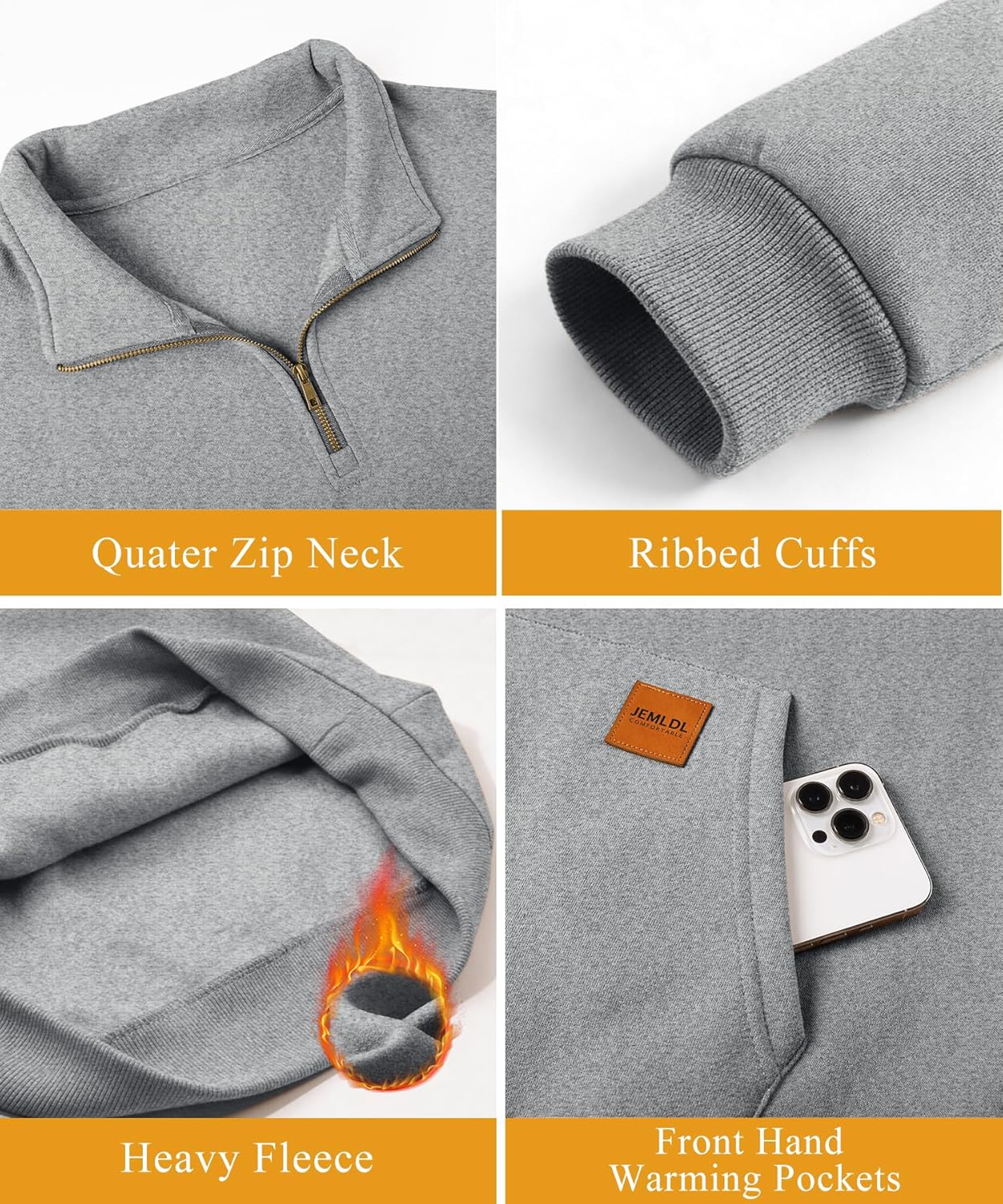 JEMLDL Men's Fleece Quarter Zip Pullover Sweatshirts Casual Long Sleeve Warm Mock Neck Sweatshirt with Pockets - Image 4