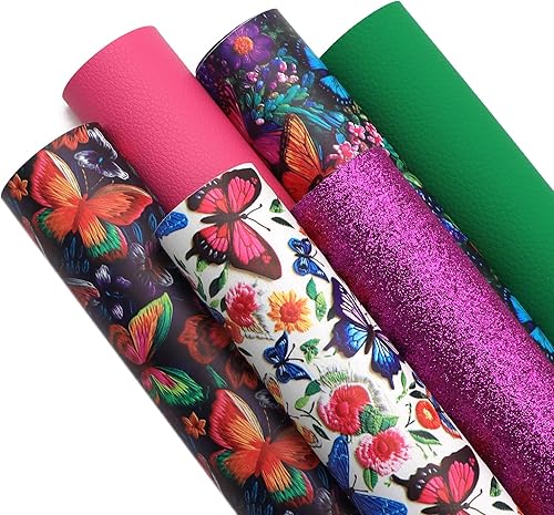 Miniatura 2 de David accessories 6 hojas de tela de piel sintética con estampado de flores, de 7.7 x 12.9 pulgadas, incluye 2 tipos de tela de cuero para hacer