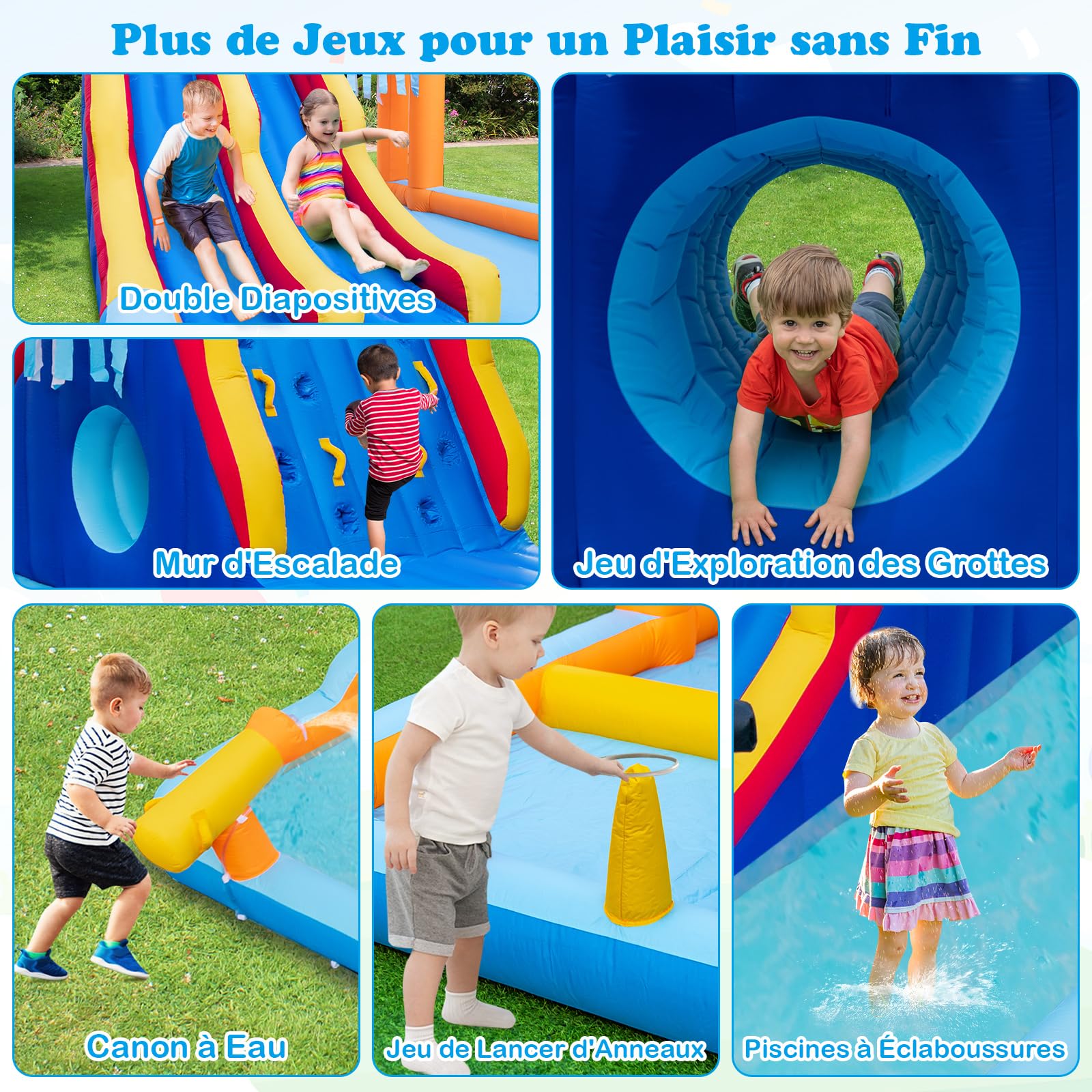 COSTWAY Château Gonflable en Forme Boîte avec Toboggan Aquatique & Mur d’Escalade, Aire de Jeux Gonflable avec Canon à Eau, Charge 90kg pour 3 Enfants de 3-10 Ans, 693x295x263 cm…