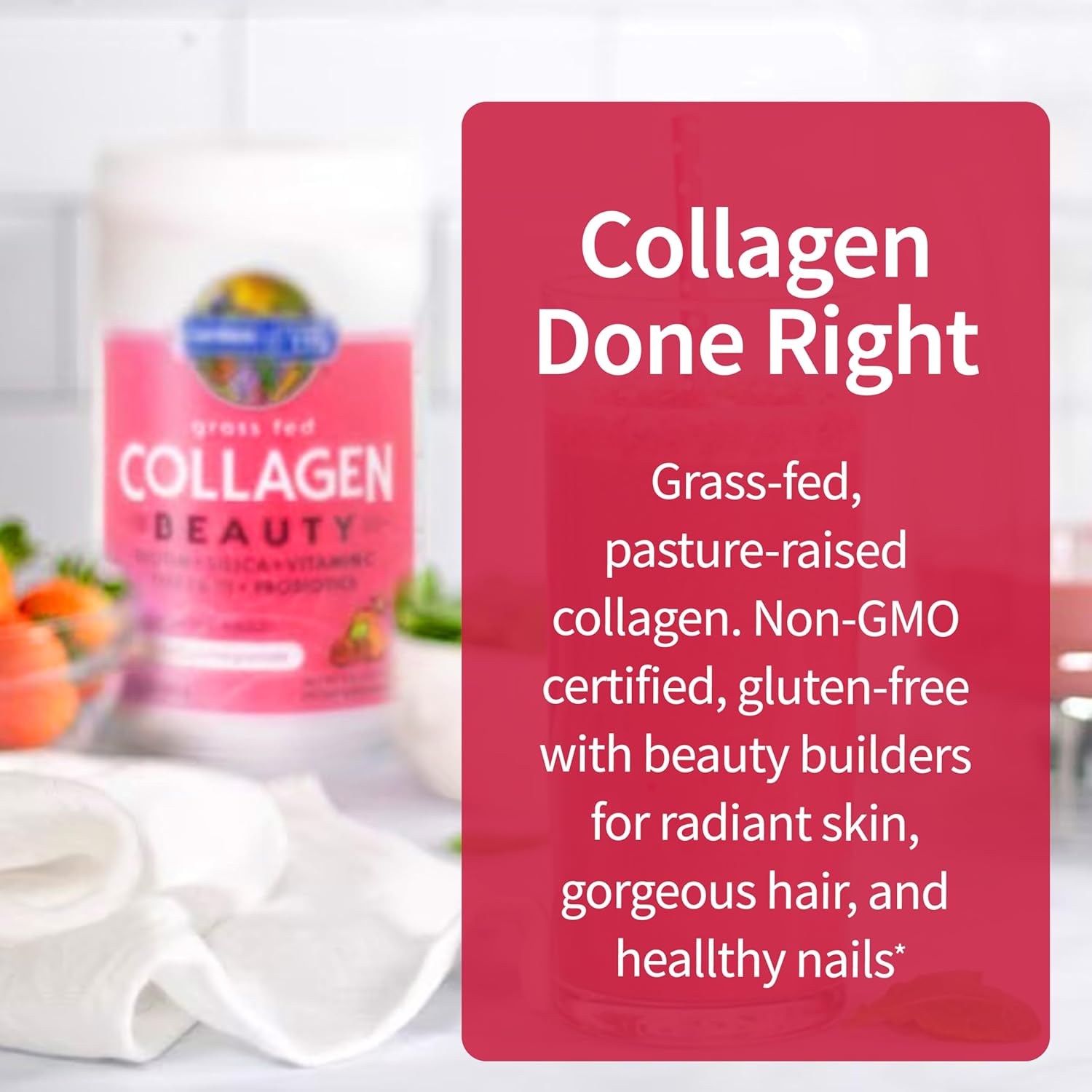 Garden of Life Grass Fed Collagen Beauty - Cranberry Pomegranate, 20 Servings, Powder for Women Men Hair Skin Nails, Hydrolyzed Collagen Peptides Protein Powder Supplement