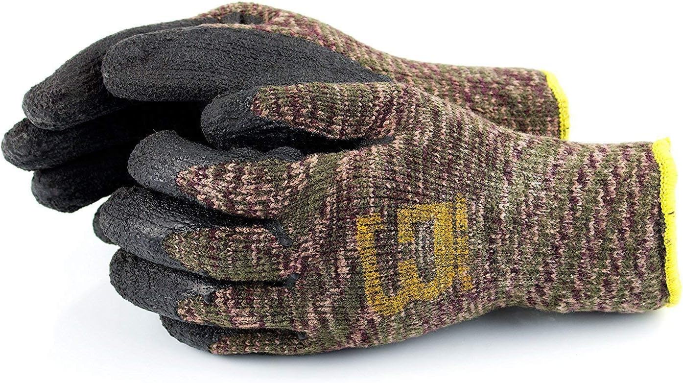 TS BGWLAC Winter Insulated Rubber Latex Coated Work Gloves, Crinkle Pattern, 12 Pairs/Pack (Medium, Military Brown)