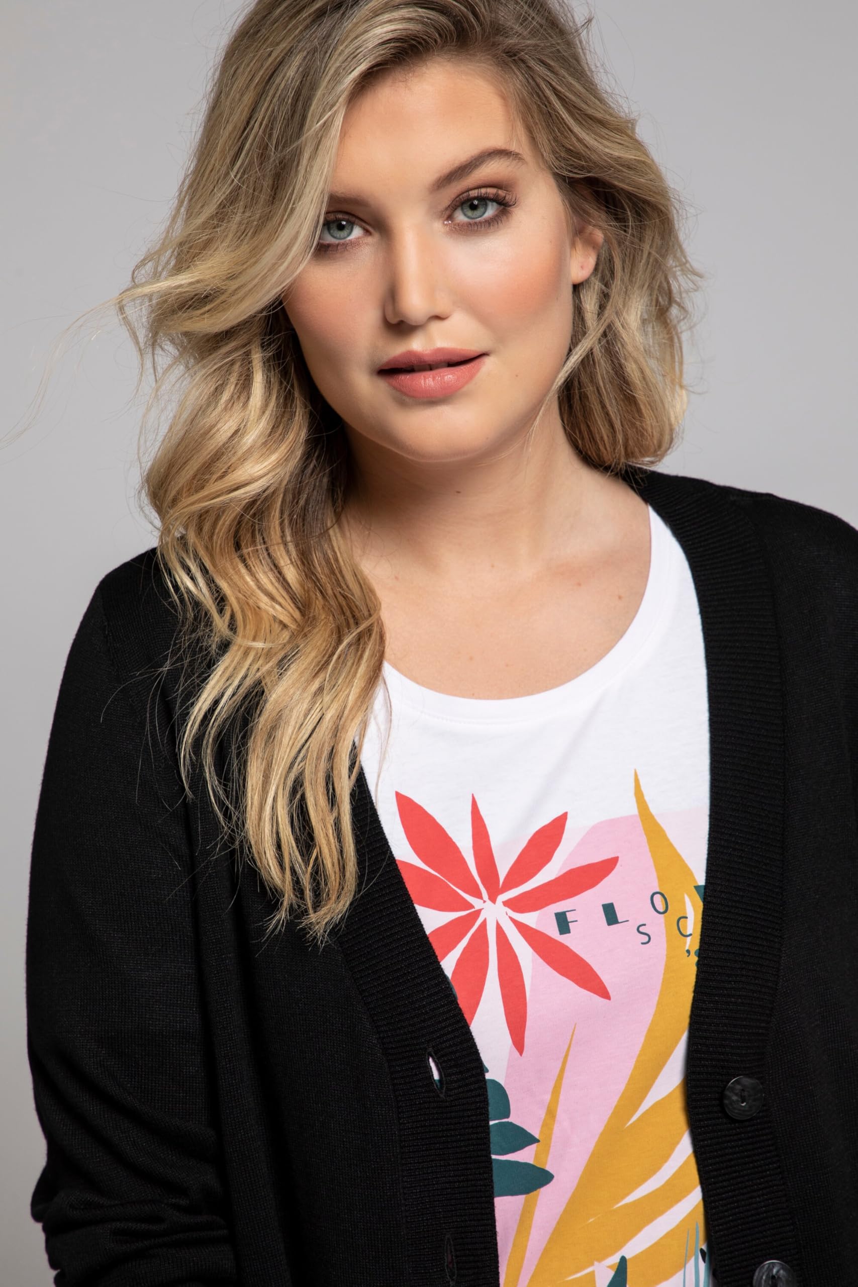 Ulla Popken Cardigan in Maglia fine con Scollatura a V e abbottonatura 791605