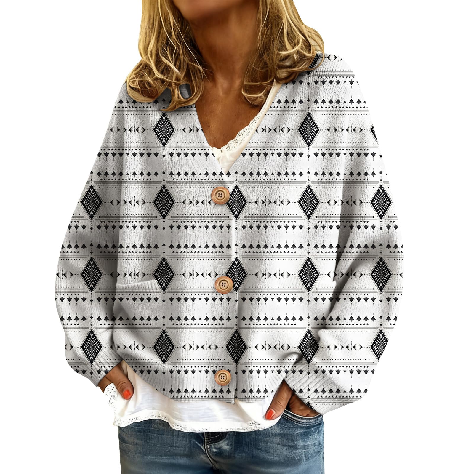 Womens Cardigan Sweaters Aztec Cardigans Plus Size Lightweight Cowgirls Cropped Fall Oversized Sweater Trendy