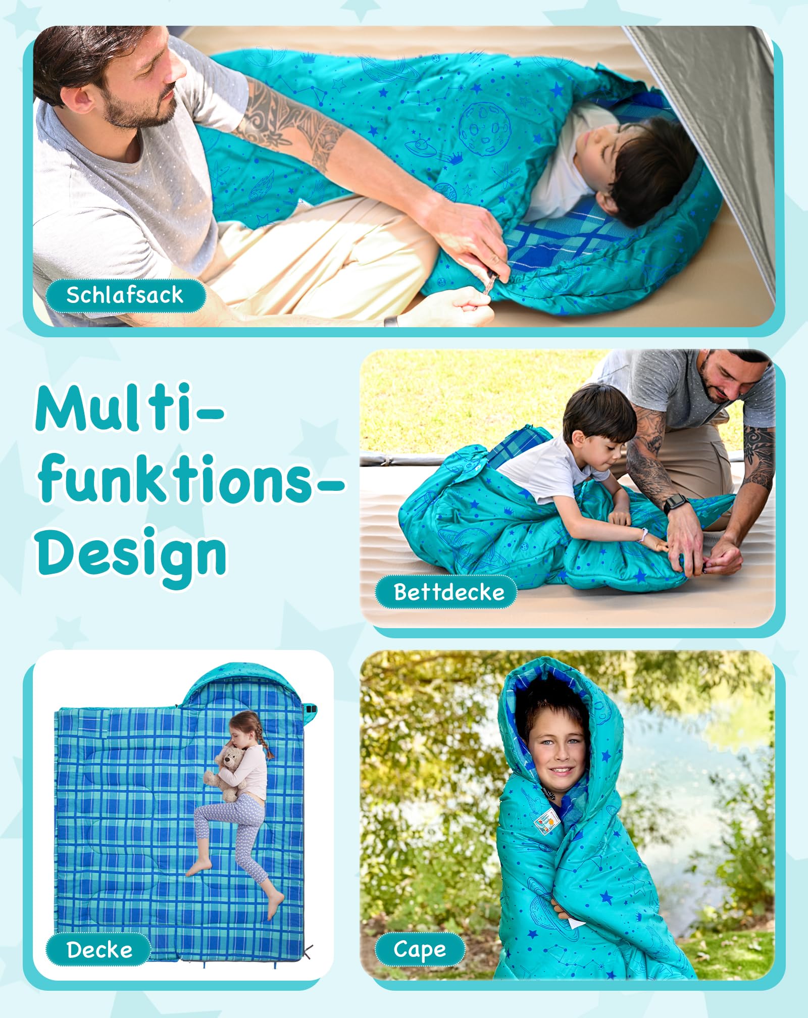 Kingcamp Kinderschlafsack Baumwolle Flanell Sommer bis 145cm | Deckenschlafsack für Kinder 10-12 Jahre: warm, komfortabel&wasserabweisend–ideal für Camping&Outdoor-Reisen