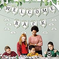 Vista 6 de Mixweer Juego de 81 tableros de anuncios de bienvenida de bienvenida, decoración de eucalipto, bordes de aula para tablón de anuncios, acentos