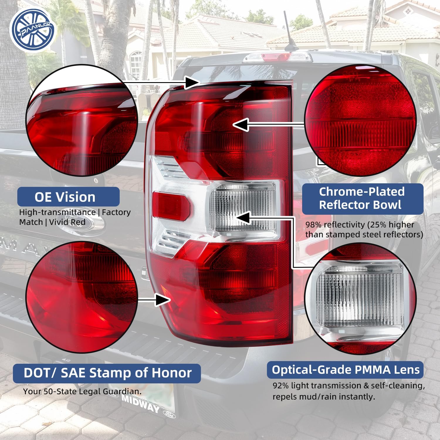 DOT SAE Approved OE-Style Red Tail Lights for 2022 2023 2024 Ford Maverick/Maverick Hybrid | Direct Fit Replacement Rear Lamps Left Driver Side | No Bulbs/Harness