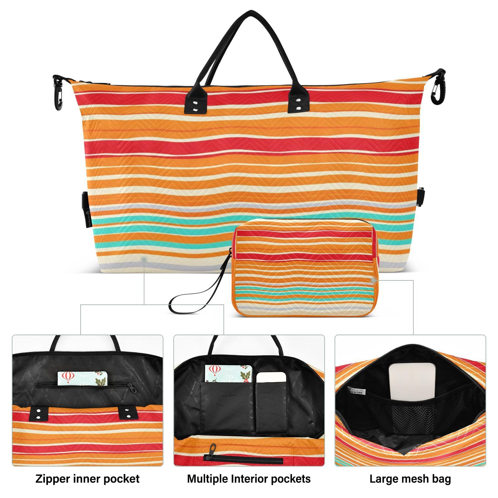 Duffel Bag Set Dual Bag Set Onda Trapuntato Trolley Manica Alla Moda Storage, Strisce Fiesta, One Size, Classico