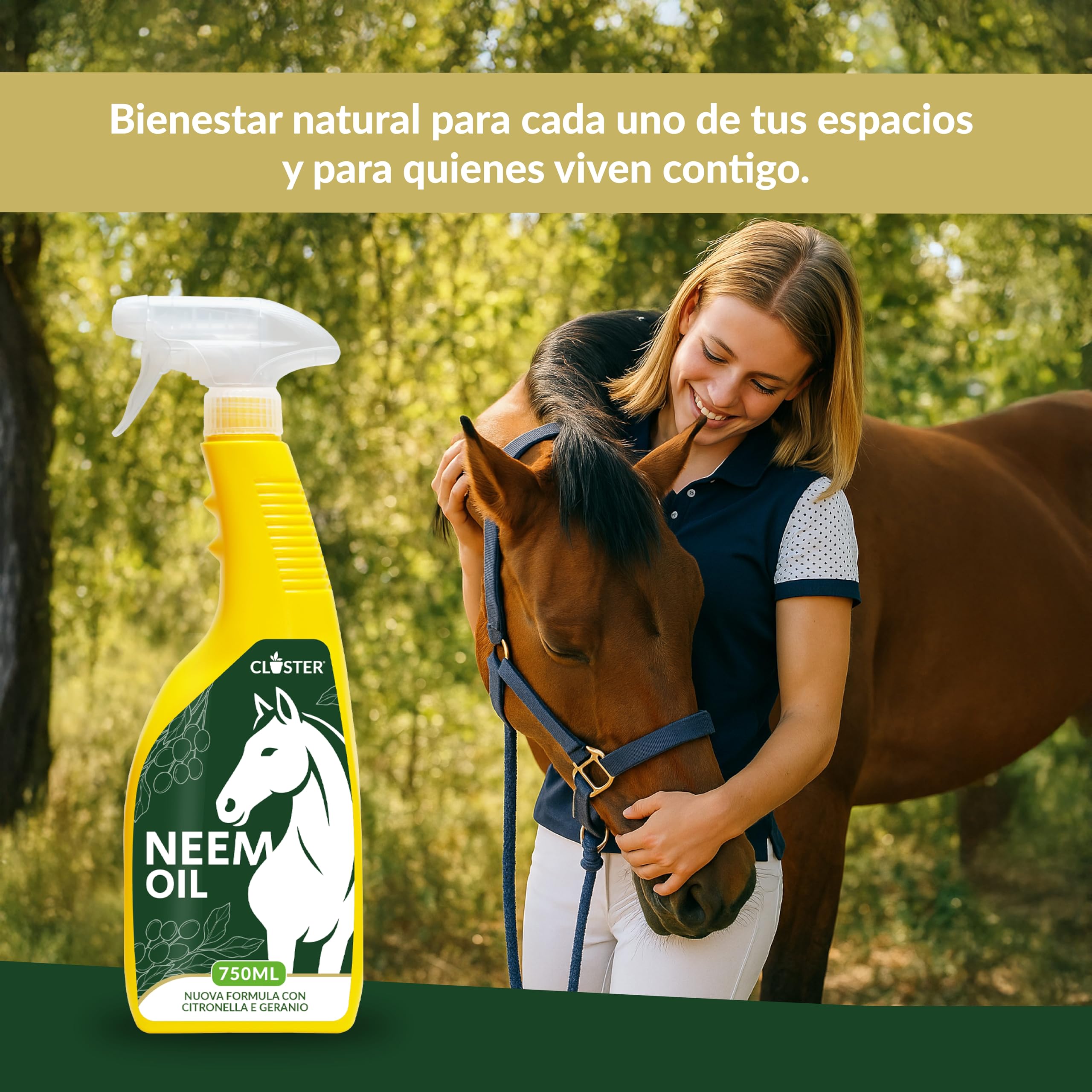 STOPPEE Aceite de Neem para Caballos Spray 750ml Made in Italy - contra Tafani, Garrapatas, Moscas, Pulgas, Mosquitos e Insectos con Geranio y Citronela - Combinable con Repelente Antiparasitario