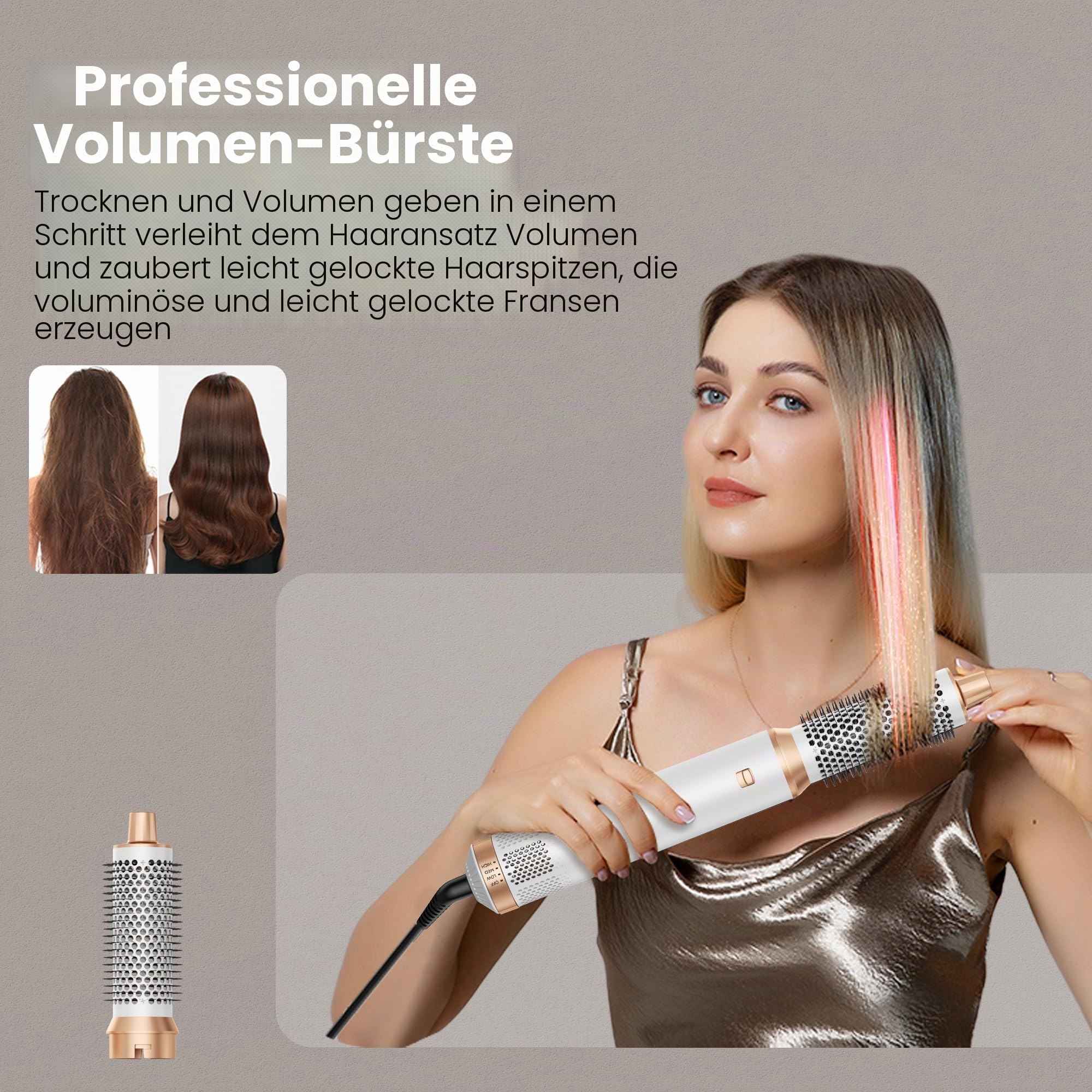 Hairstyler 5 in 1 Hair Styler Set, Haarstyler mit Luft Lockenstab Föhn Thermal Brush Glättbürste, Multistyler Rundbürstenföhn Warmluftbürste Haarstyling Geräte Hair Dryer Geschenk für Frauen
