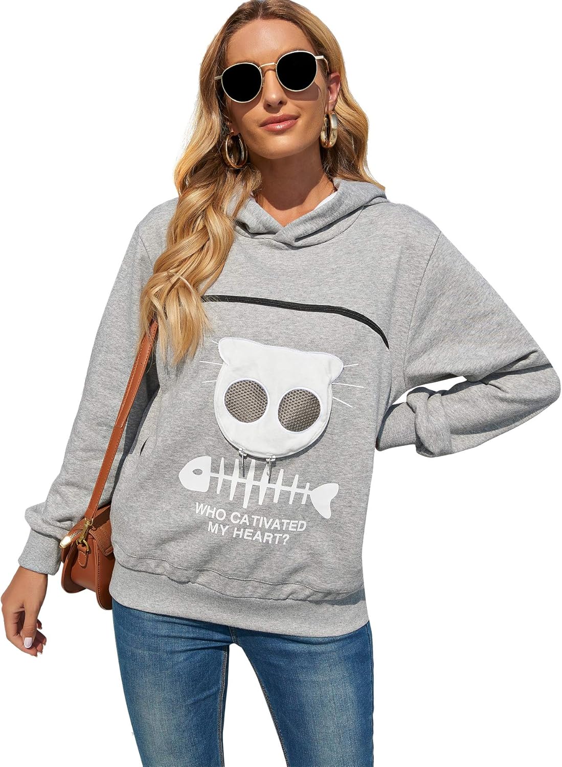 BOMBAXCEIBA Pet Pouch Hoodie Small Pet Carrier,Dog Cat Pouch Hoodie Sweatshirt Kangaroo Pocket Holder, With Ears Women's Fit