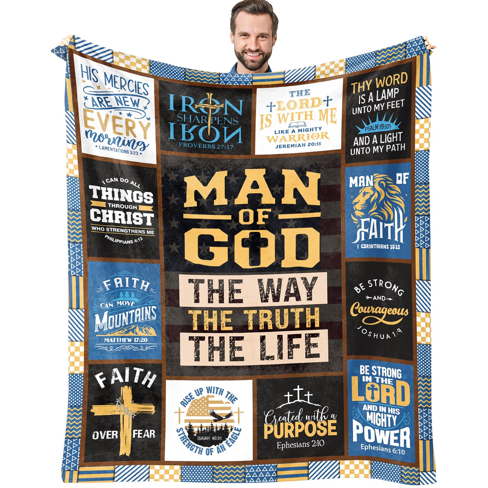 Guqklout Men's Black Christian Gifts For Blanket 60"X50", Religious Gift For Man Of God Gifts, Bible Gift For Man, Catholic Present For Him, Birthday Spiritual Present For Him