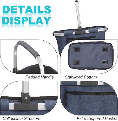 Miniatura 10 de SIYUAN - Cesta de pícnic, cesta de la compra plegable de 24 litros, portátil, con 2 asas, reutilizable, plegable, cesta de mercado a prueba de fugas