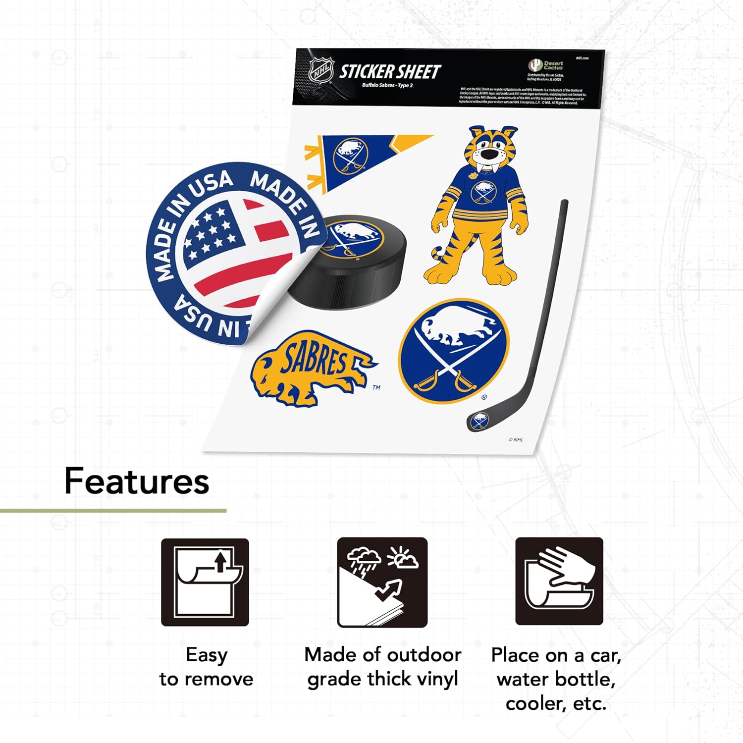 Desert Cactus Buffalo Sabres Team NHL National Hockey League Sticker Vinyl Decal Laptop Water Bottle Car Scrapbook (Type 2) - Image 3