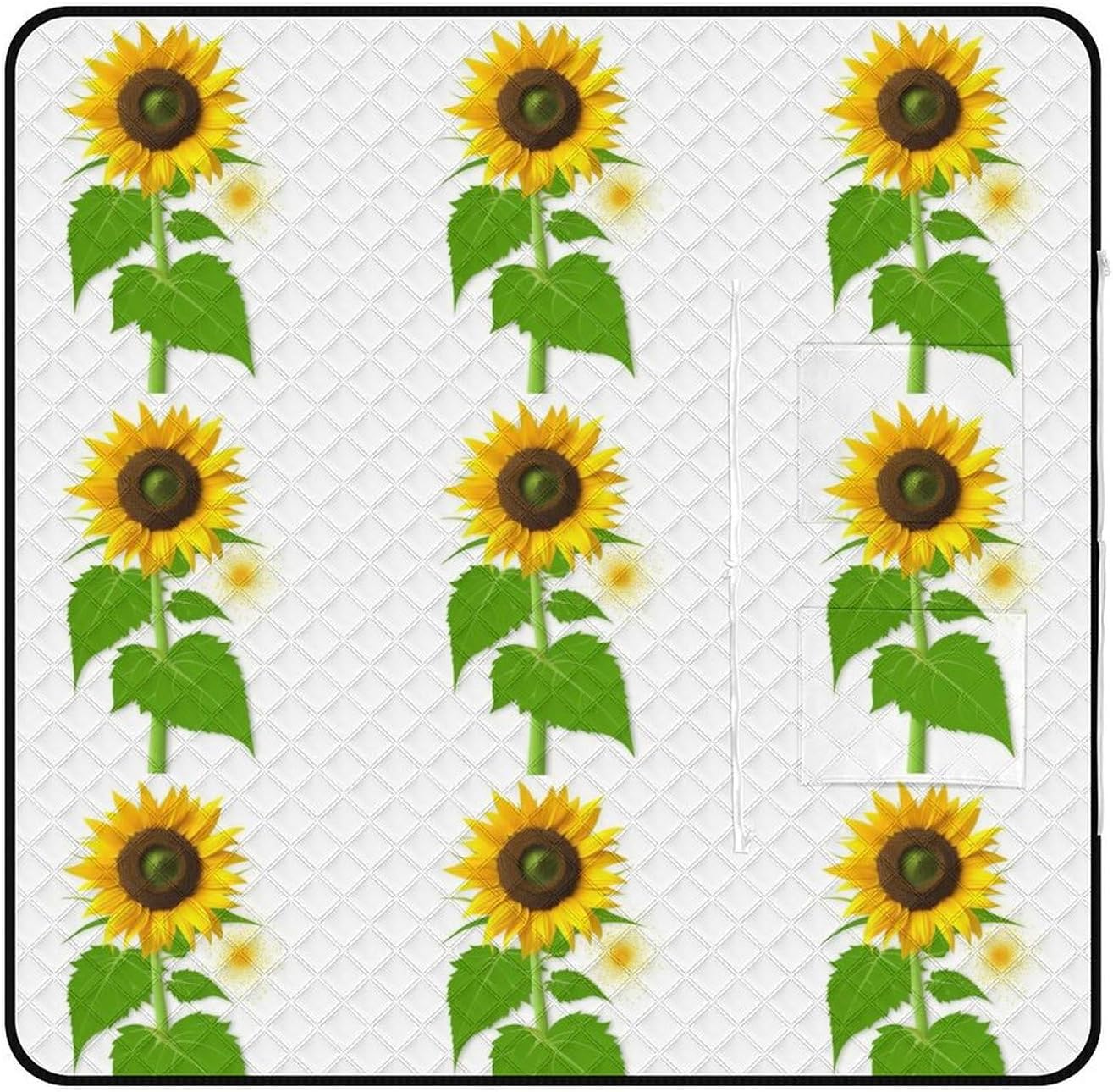 Picnic Mat Beach Blanket,with Sunflower and Weed Printed Picnic Blankets Waterproof Foldable Extra Large,Waterproof Sand Mat, Tote Picnic Camping Rugs,for Beach,Camping,Grass Lawn,Park