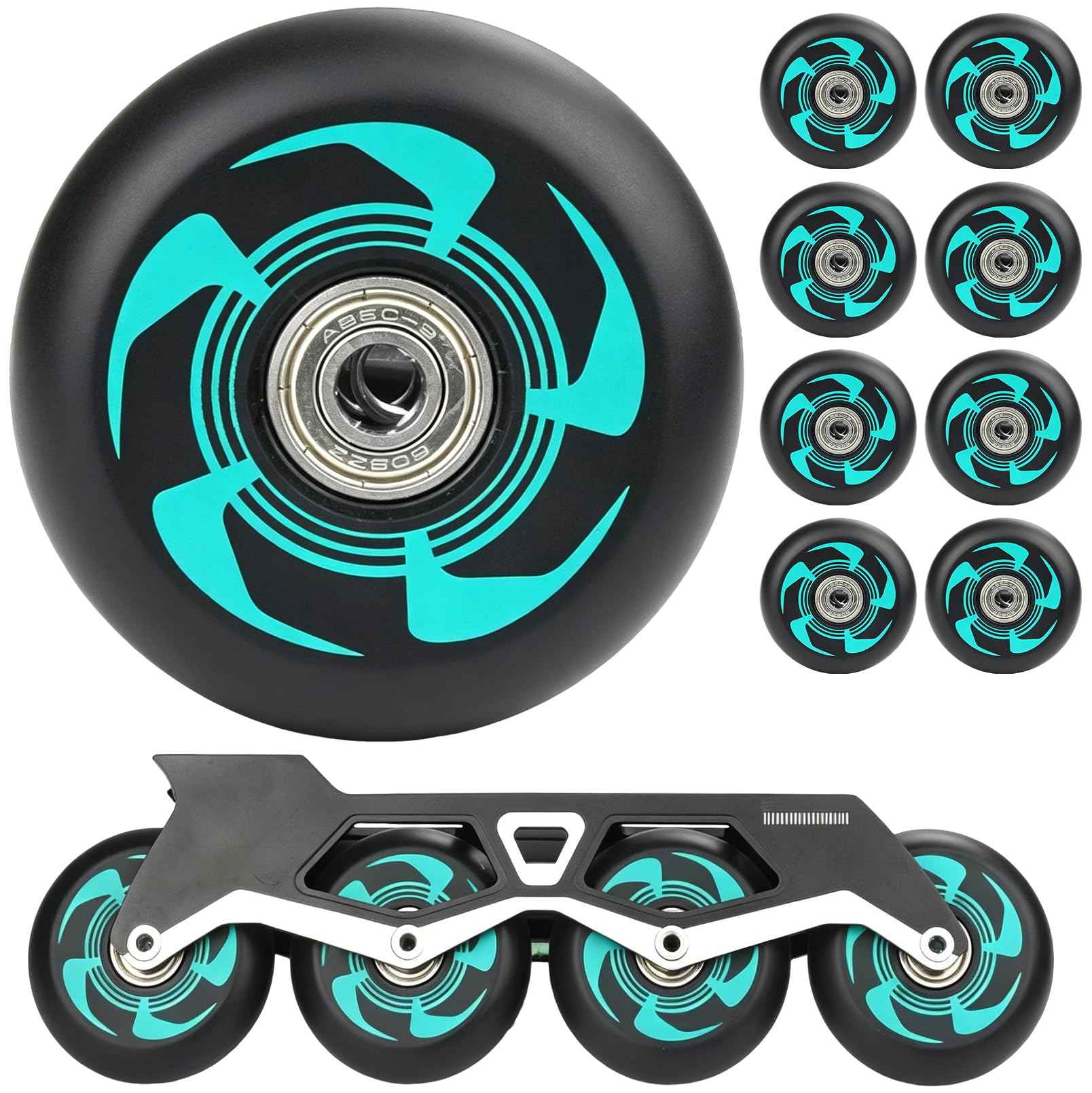 8 Stück Inliner Rollen 76 mm mit ABEC-9 Kugellagern | PU Skate Rollen 90A Härte, Ersatzrollen für Inline Skates, Rollschuhe, Indoor und Outdoor Skating