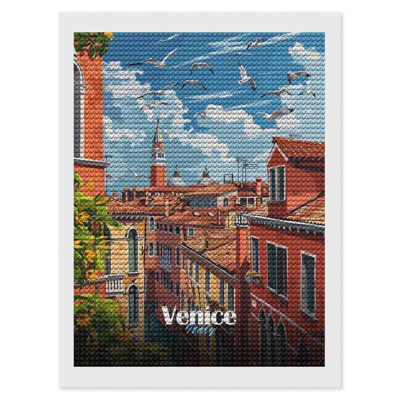 Junmoney Venice Cityscape Full Drill Diamond Painting Kit 12"x16", Sparkling Round Gems, Decorate Your Room, Mindful Craft Activity