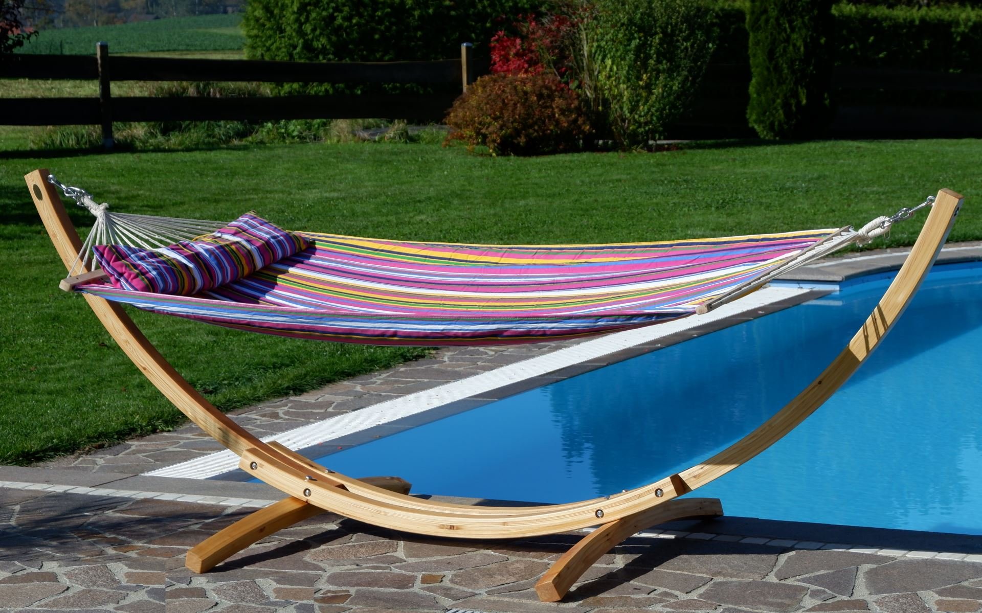 AS-S 320cm XL Limited Edition Cadre de hamac en Bois de mélèze avec hamac et des vis en Acier Inoxydable tapissés Blanca-LIM-Pink