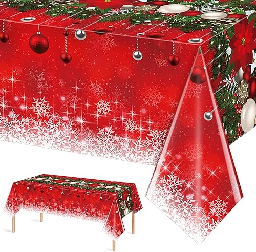 1 mantel rectangular de plástico con diseño de árbol de Navidad, diseño de copos de nieve para Navidad, Año Nuevo, suministros de decoración de