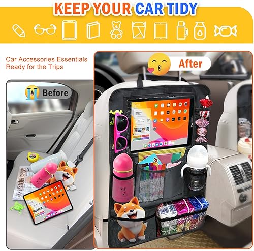 Miniatura 5 de Organizador de asiento trasero para automóvil, 2 fundas para respaldo de asiento para niños pequeños con 10 bolsillos de almacenamiento y soporte