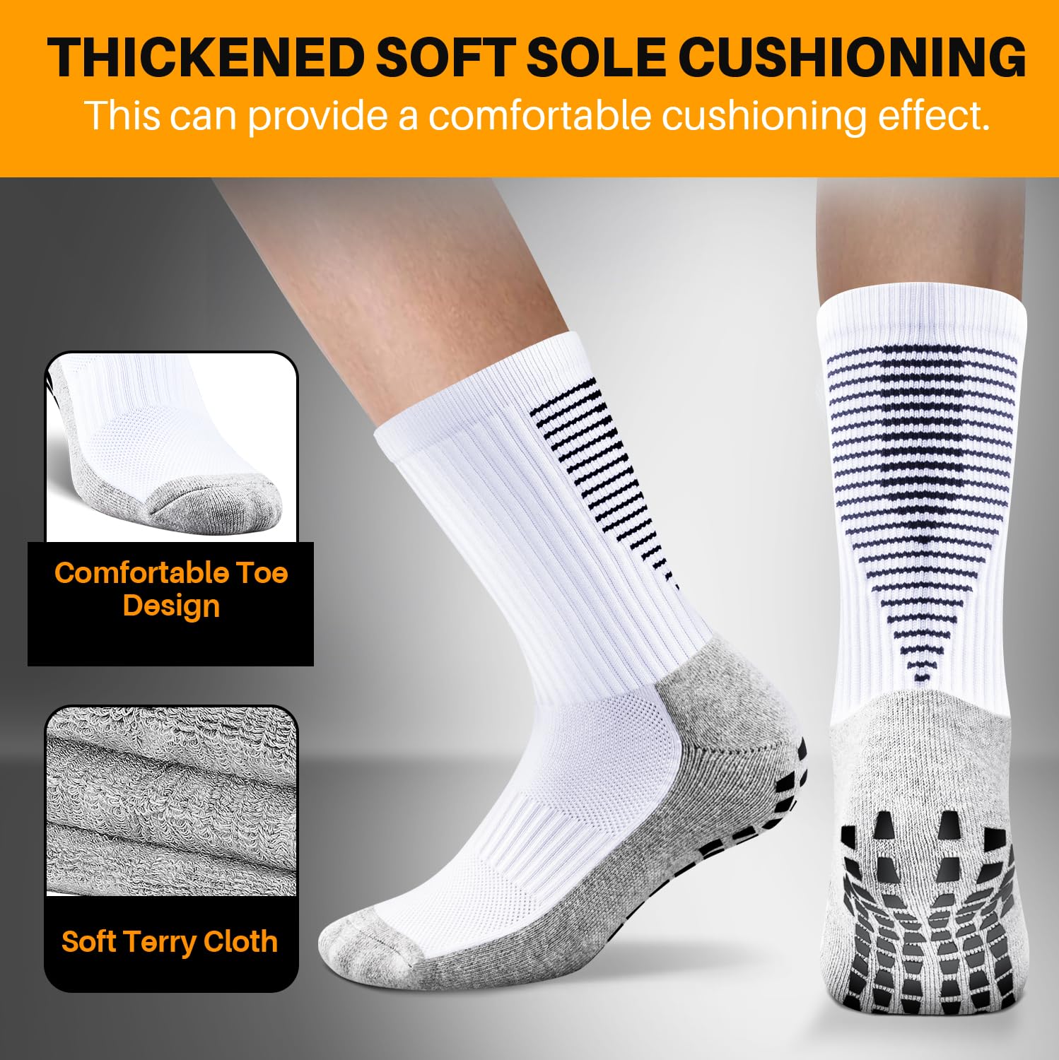 OFFCUP Antislip sokken, 3 stuks, antislip voetbalsokken, anti-blaren, ademend, sportsokken, sokken voor basketbal, pilates, hardlopen, trekking, 38-44