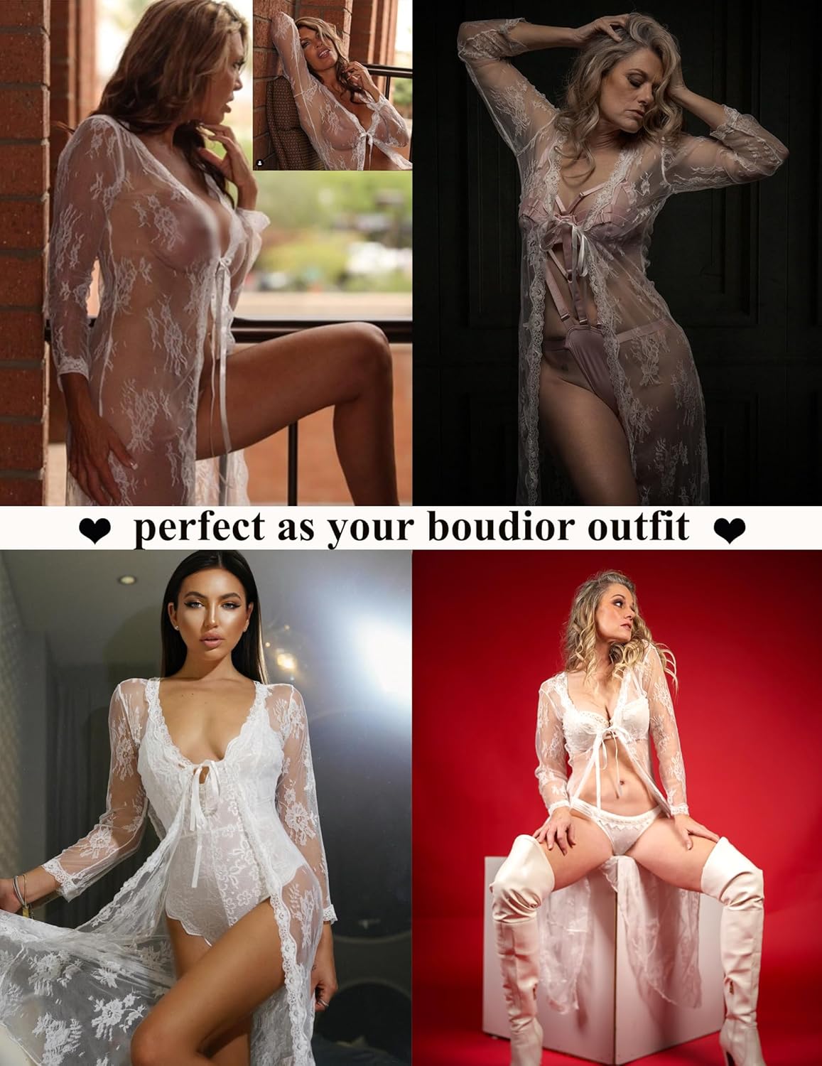 Avidlove Sexy Lace Robe for Women Lingerie Bridal Lace Babydoll Robe Lingerie Sheer Wedding Gown - Image 4