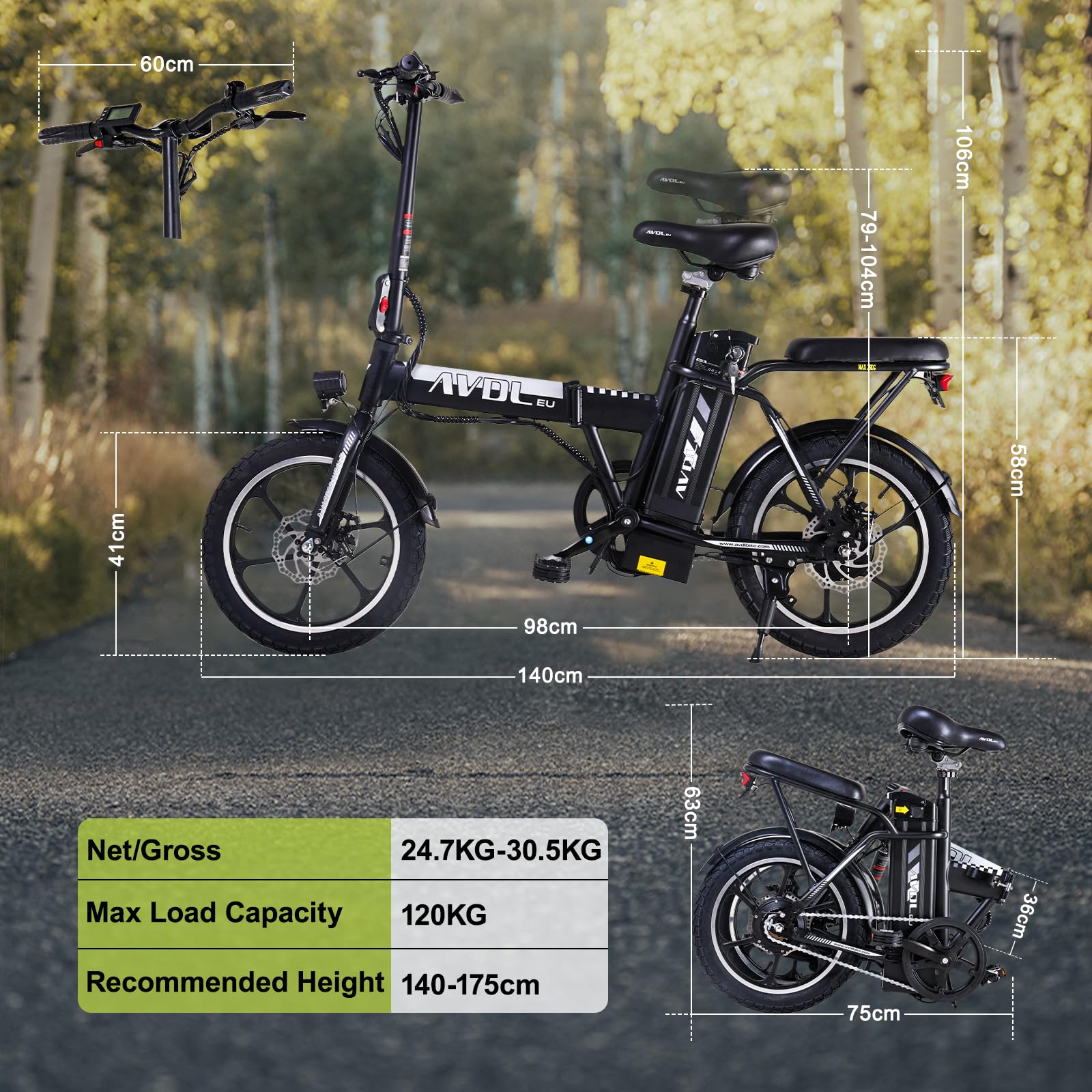 Bici Elettrica Pieghevole 16" per Adulti, Batteria Rimovibile 36V 12.8Ah, Bici Elettrica Uomo Donna per Città e Pendolari, Fino a 25 km/h, Freni a Disco, Display LCD, E Bike Urbana Nera