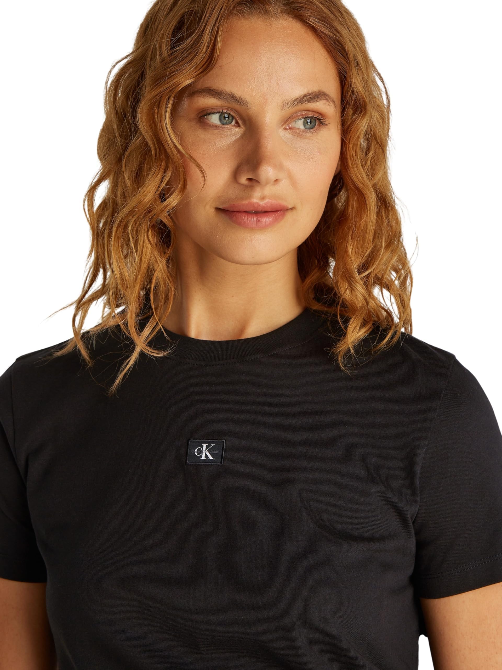 Calvin Klein Camiseta de Manga Corta Mujer Woven Label Regular tee de algodón