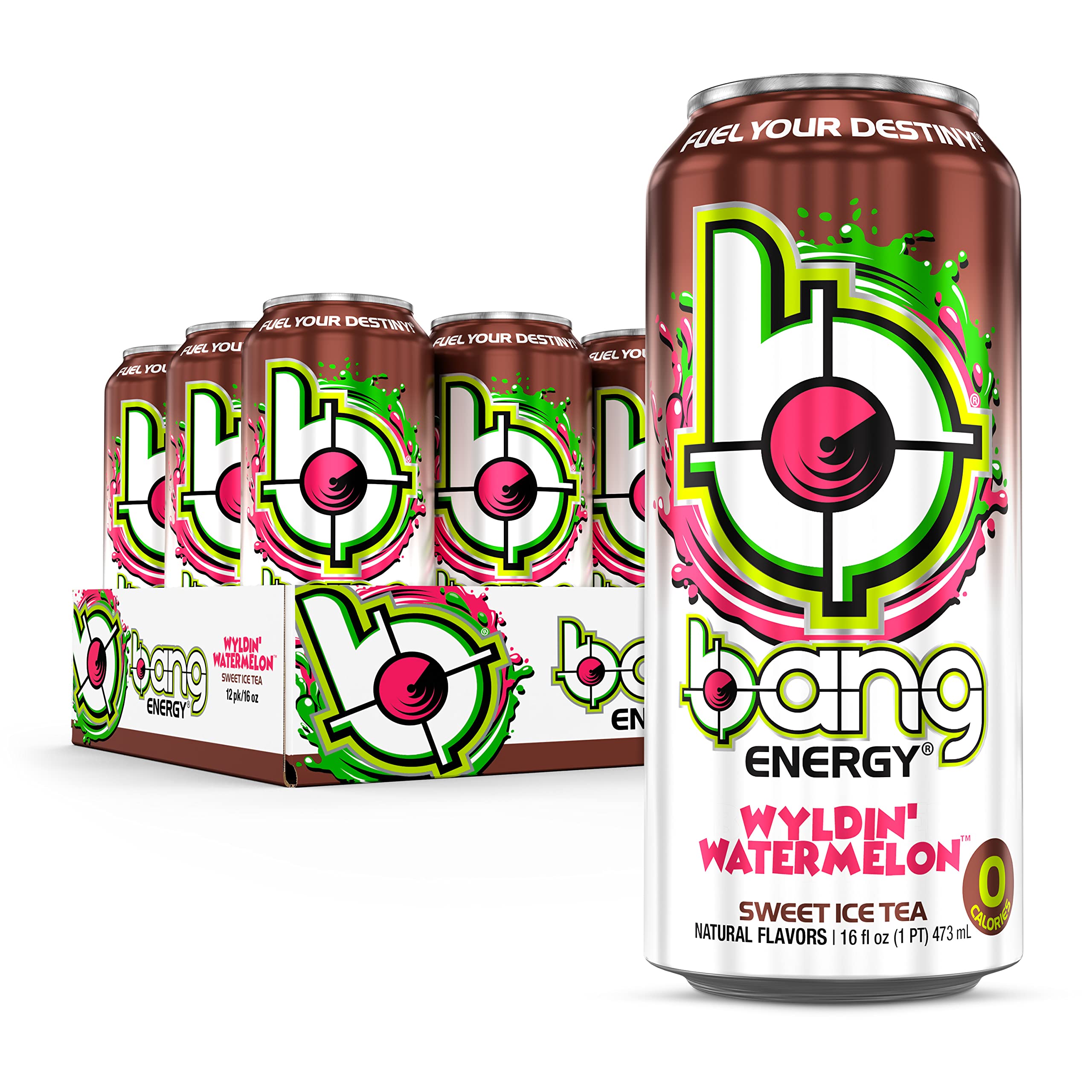 Bang Energy Wyldin’ Watermelon Sweet Tea, Sugar-Free Energy Drink, 16 Ounces (Pack of 12)
